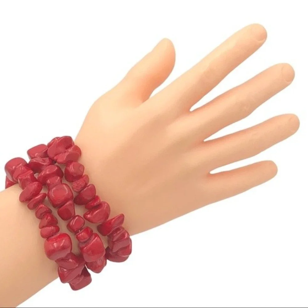 🌼 Set 3 Red Stone Stretch Bracelets